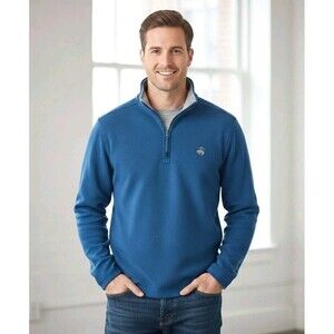 ​Men’s Brooks Brothers 346 Quarter Zip Fleece Pullover M Blue Logo Old Money